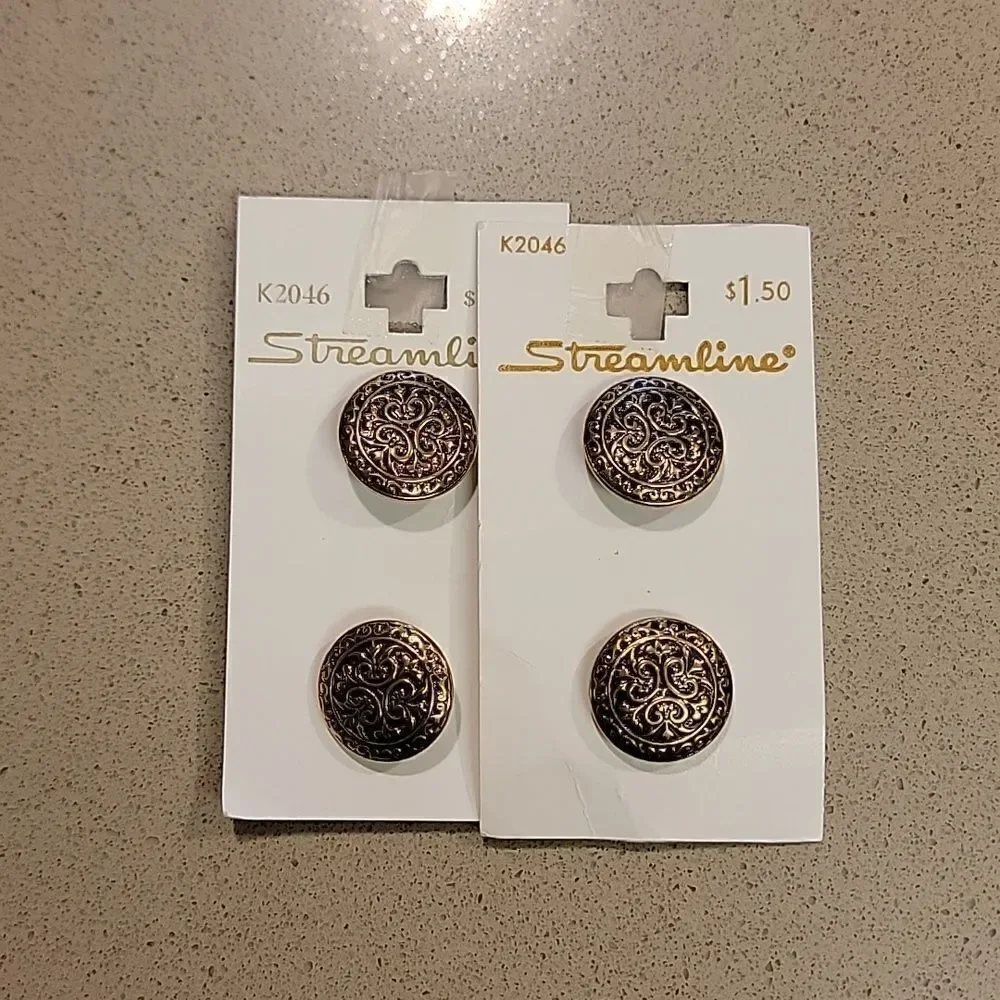 Streamline Vintage Gold Metal Buttons Card Set of 2 #K2046